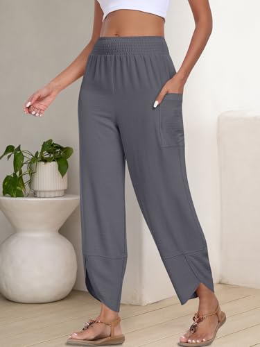 Image of ANRABESS Womens Wide Leg Palazzo Capri Pants 2026 Summer Casual High Waisted Barrel Lounge Flowy Cropped Beach Work Trousers