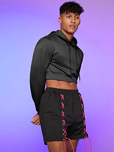 WDIRARA Men's Drawstring Long Sleeve Crop Hoodie Casual Pullovers Sweatshirt Tops4