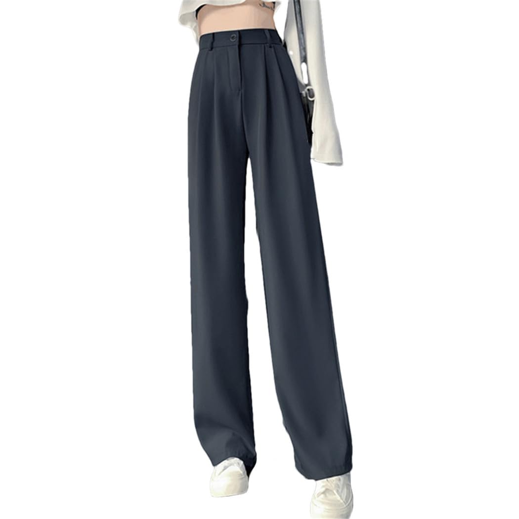 Casual Loose High Waist Female Wide Leg Pants Spring Summer Ladies One Button Long Trousers Solid Suit Pants