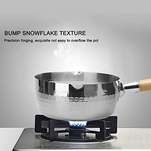 Cdycam Milk Pan 18cm Yukihira Stainless Steel Saucepan Multifunctional Sauce Pot with Wooden Handle (18cm, Stainless Steel)