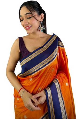 Image of SGF11 Women's Kanjivaram Pure Soft Silk Saree With Unstitched Blouse Piece