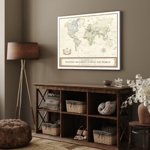 Image of DECORARTS - World Travel Map with Pins, Pin Board Canvas Wall Art, Colorful Classic Maps for Wall Decor, Giclee Print on Canvas, Handcrafted in USA, 30x24''