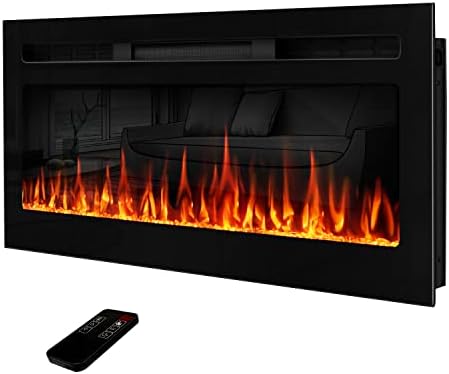 Upesitom 36" Electric Fireplace Mirrored Fireplace Heater Recessed & Wall Mounted Electric Fireplace Insert, LED Linear Fireplace with Flame Colors, Remote Control with Timer, 750/1500W