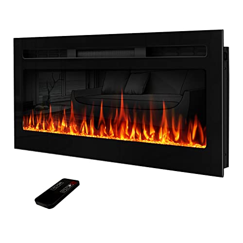 Upesitom 36" Electric Fireplace Mirrored Fireplace Heater Recessed & Wall Mounted Electric Fireplace Insert, Led Linear Fireplace With Flame Colors, Remote Control With Timer, 750/1500W #TOP25
