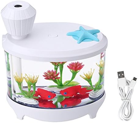 USB Fish Tank Humidifier Ultrasonic Whisper-Quiet Operation Cool Mist Humidifier with 7 Night Lights and 8 Hours Auto Shut-off for Home Office Bedroom Babyroom Kids Baby 460ml White