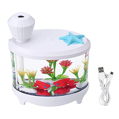 Usb Fish Tank Humidifier Ultrasonic Whisper-Quiet Operation Cool Mist Humidifier With 7 Night Lights And 8 Hours Auto Shut-Off For Home Office Bedroom Babyroom Kids Baby 460Ml White #TOP16