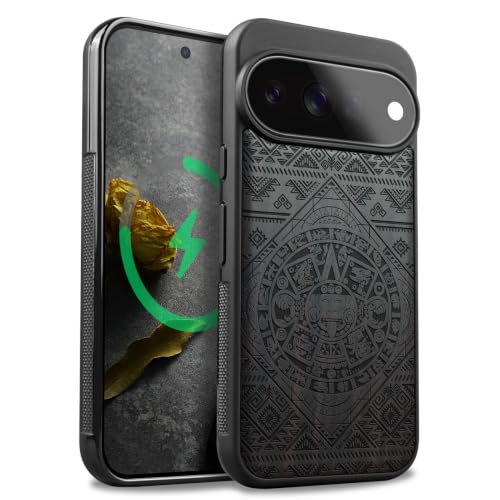 Étui pour Pixel 11 Pro coque bois calendrier aztèque noir magnétique