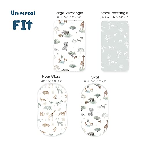 Image of Stretchy Ultra Soft Fitted Bassinet Sheet Set 3 Pack, Universal Fit for Bassinets Baby Cradle Moses Basket Oval Rectangle Mattress Safe and Snug, Stylish African Savannah Animals Pattern