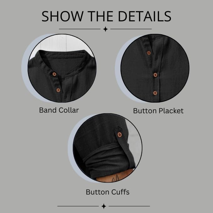 Image of ROYALSCOUT Men's Short Kurta | Solid Mandarin Collar Full Sleeve Pullover Style Kurta | Regular Fit Casual Ethnic Wear for Men