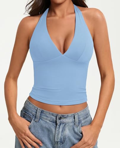 Image of Avidlove Women's Halter Top Deep V Going Out Tops Double Lined Sexy Backless Summer Crop Tank Top