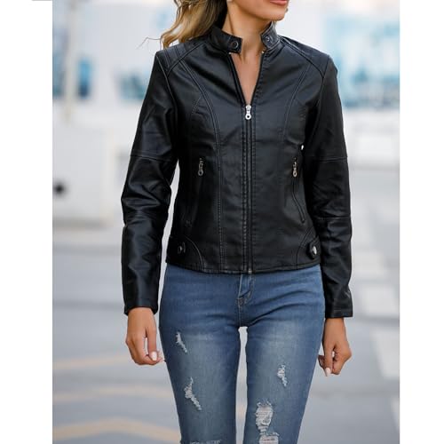 Women's jacket leather jacket Slim biker suit short jacket3