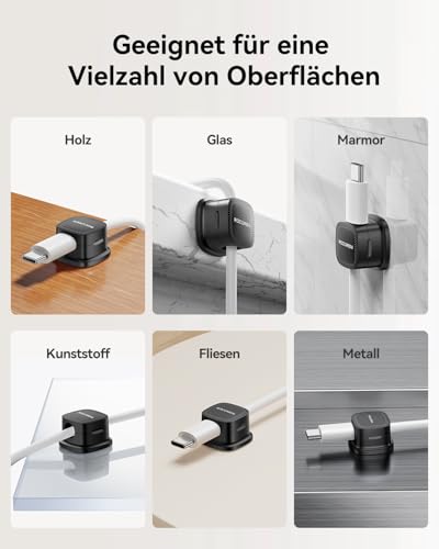 Rocoren Kabelhalter Selbstklebend kabelhalter Starker Magnetisch Kabelmanagement Kabelclips Organizer Holder für Schreibtisch, Nachttisch, Office, Büro, Ladekabel, HDMI, Audiokabel 18 Stück Schwarz