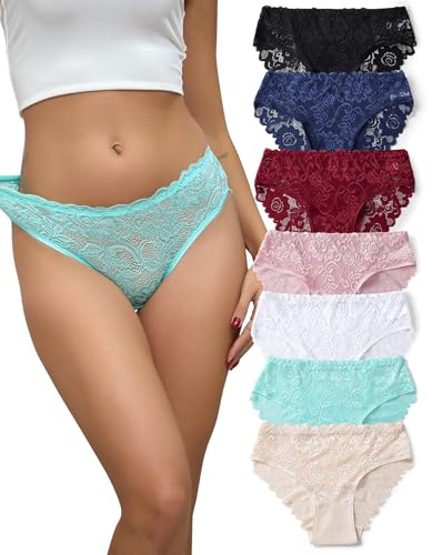 everjoys Lace Panties for Women, Full Sexy Coverage Hipster Underwear, Soft Breathable Briefs, 7-Pack,S-XXL