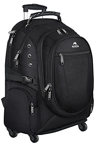 Rolling Backpack,Matein Large College Wheeled 15.6 inch Laptop Backpack for Men Women,Removable Wheels Business Travel Backpack,Roller School Backpack for Girl Boy,Carryon Computer Rolling Bag,Black