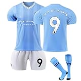 sinirttou Conjunto de Fútbol de Jersey para Niños con Camiseta y Pantalones Cortos, Camiseta de Fútbol para Niño y Niña Azul S,Tamaño: 22 (Altura:120-130 CM)