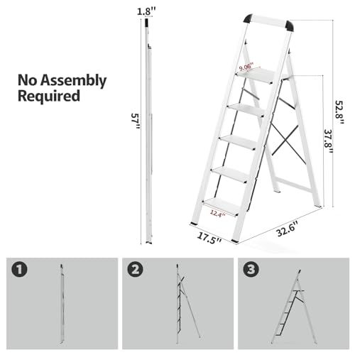 KINGRACK Step Ladder, 5 Steps, Folding Step Ladder with Handrail, Non-Slip Household Ladder with Folding Safety, Aluminium Step Stool, Maximum Load 150 kg 9 KINGRACK Step Ladder, 5 Steps, Folding Step Ladder with Handrail, Non-Slip Household Ladder with Folding Safety, Aluminium Step Stool, Maximum Load 150 kg - Image 9