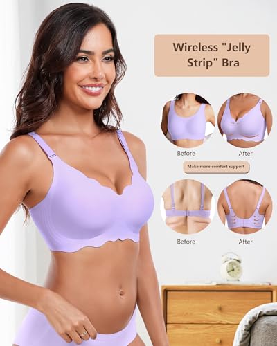 Image of HORISUN Wireless Seamless Bras for Women No Underwire Wavy V Neck Soft Support Full Coverage Comfortable Bra