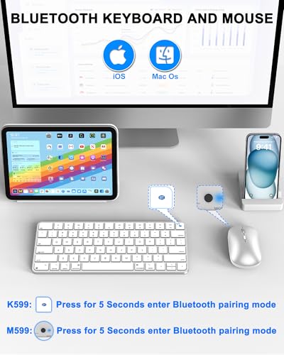 Image of Bluetooth Keyboard and Mouse for Mac, Rechargeable, Mini Size, Ultra Slim, Quiet Typing, 4 Level DPI, Wireless Keyboard and Mouse Compatible with Mac, iPad, iPhone, MacBook Air /Pro