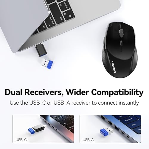 TECKNET Pro Wireless Bluetooth Mouse, 2.4G/ BT 5.0, Silent 6-DPI, Black - image 3