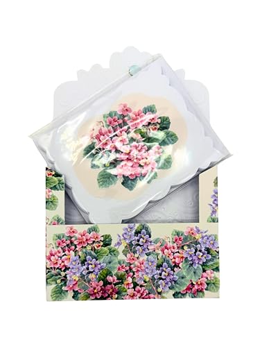 Image of Poster Foundry African Violets Boxed Note Cards by Carol Wilson. 10 embossed 4x5 Die-Cut Notecards and Matching Envelopes in Decorative Gift Box with Magnetic Flap. NCP2201