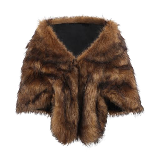 Women Wedding Faux Fur Shawl Shrug Cape with Collar for Bride Bridesmaid Winter Dinner Party Fur Scarf Shoulder Wrap3