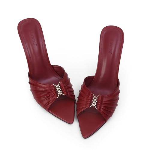 iiimmu 3.5 IN Stiletto Mules High Heels with Pointed Peep Toe Heeled...