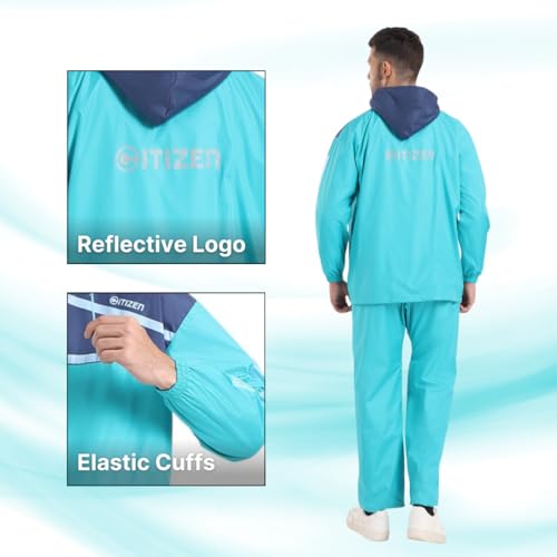 Image of Citizen Hooded Raincoat for Men Women Waterproof for Bike Riders HT Micro TPU Fabric Lightweight Stylish Sealed Hood, Large Pockets, Heavy-Duty Zippers Rainwear with Carry Pouch-CR018