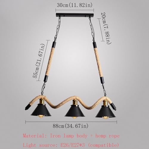 Lustre en corde de chanvre rétro et métal moderne E26 pour déco bar