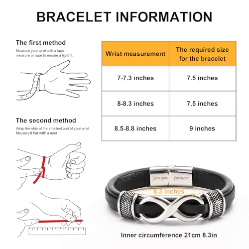 HSM Stylish Mens Bracelet with Engraved 'Love You Forever' – Premium Leather Bracelet for Men – Durable & Comfortable Wristband for Husband, Boyfriend3