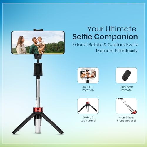 Image of Simpex MA 3333 Portable Selfie Stick with Wireless Remote, 3-Leg Tripod Base, 1 Kg Max Weight Load, 360 Rotation, Compatible with All Smartphones Photography, Videography