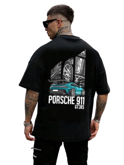 Image of SQF Men's Cottonblend Oversized, Black, Half Sleeve Round Neck Back Font Printed T-Shirt, Graphic T-Shirt (in, Alpha, XL, Regular)