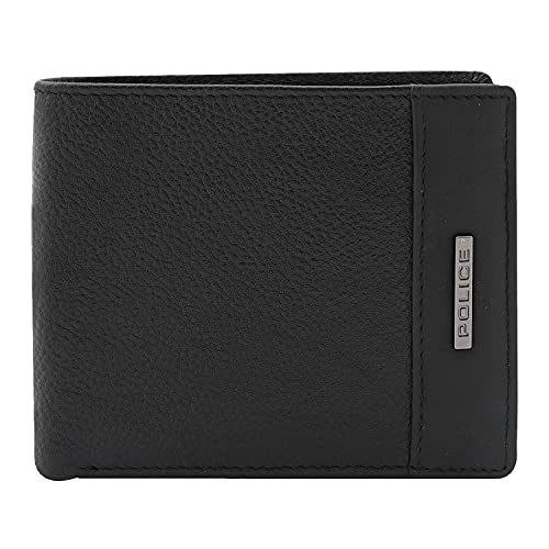 Police Waterline Men's Leather RFID Credit Card Wallet - Black