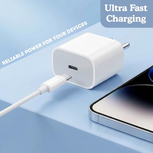 Image of PD 20W USB-C Power Adapter for 16 15 14 13 12 Series | PD 3.0 | BIS Certified | Original Charging for .-Speed (Support Upto 27W) |No Cable