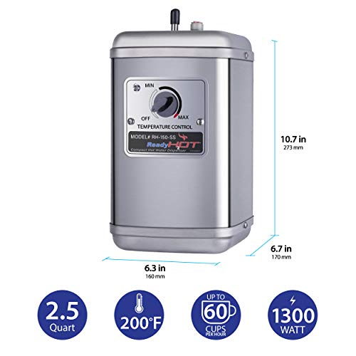 Ready Hot Compact Instant Hot Water Dispenser, Stainless Steel Tank, Wall Mounted, Adjustable Temperature Control, Includes Single-Lever Faucet with Chrome Finish, 41-RH-150-F570-CH - Thumbnail 2