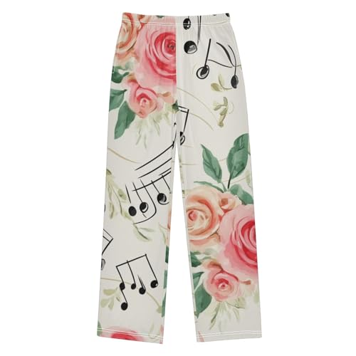 ZZXXB Music Note and Rose Boys Long Pants Soft Trousers Elastic Waist Kids Lounge Bottoms with Pockets S-XL