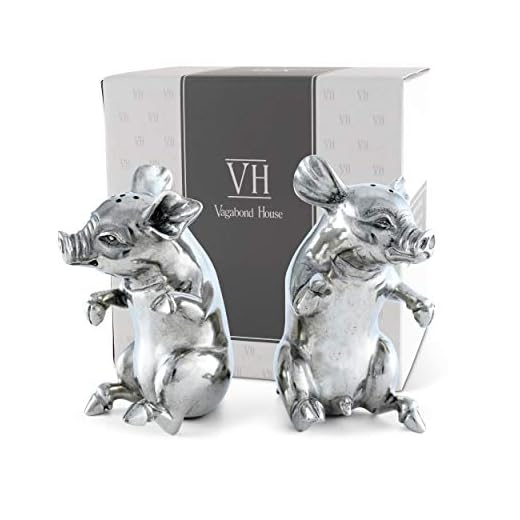 Vagabond House Happy Pewter Pigs Metal Salt and Pepper Shaker Set, 4 Inches Tall