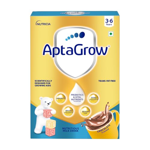 Image of AptaGrow Milk Drink Powder For Kid S Height Gain,Immunity & Brain Development,Nutritious & Tasty Chocolate Flavor,400 G|37 Nutrients|Prebiotics|Low Fat|Veg,1 Count,13 Servings