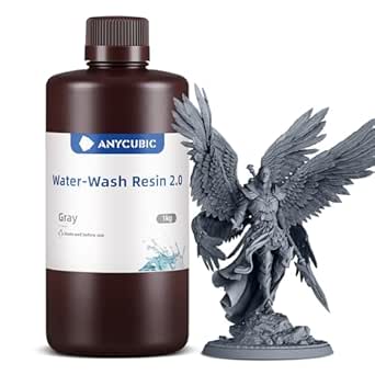 ANYCUBIC Upgraded Water Washable 3D Printer Resin 2.0, 405nm High Precision Photopolymer, Low Shrinkage, 1000g (Grey)
