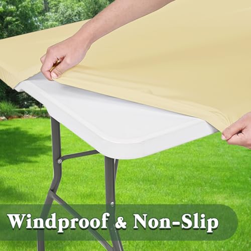 6 Pack Picnic Table Cover Fitted Elastic Outdoor Tablecloths for 6 Foot Rectangle Tables Waterproof Stretch Washable Patio Folding Spandex Table Cloth for Camping Banquet Parties (Champagne,30" x 72") by Sunnyline - Used condition - Image 6