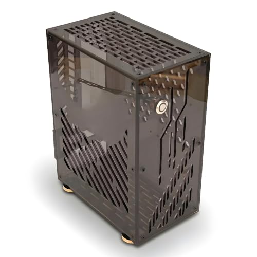 Gabinete Mini ITX GOWENIC de acrílico transparente, 4,3 L, refrigeración 360°, panel lateral negro transparente, compatible con placas base Mini ITX, soporte para fuente de alimentación 1U, compatible con SSD de 2,5 pulgadas miniatura 1
