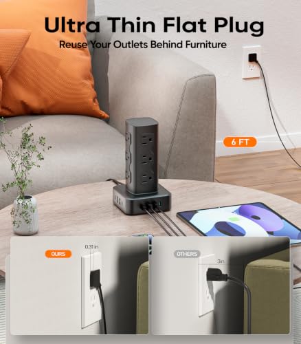 Estación de carga de 100W, torre regleta con 12 tomas AC y 8 puertos USB miniatura 5