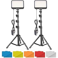 Tripode Para Fotografia De Producto UBeesize 2pcs Luz LED de Vídeo Regulables con Soporte de Trípode Ajustable y Filtros de Color para Disparos de Mesa/ángulo Bajo, Zoom, Transmisión de Juegos, Youtube