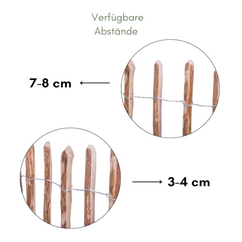Sevico Staketenzaun imprägniert Haselnuss Holzzaun Haselnussholz Zaunlatte Rollzaun Kastanienzaun Gartenzaun 80 cm x 5m, Lattenabstand: 7-8 cm