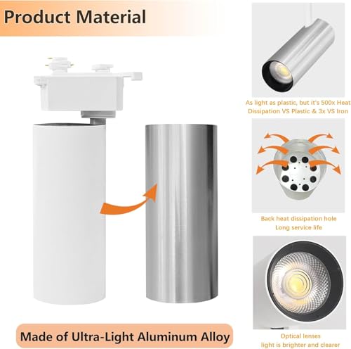 Image of White Dimmable H Type Track Lighting Heads (No Track Rails), 6PCS Brightened 3000K Warm White 20W 2400lm for Accent Lighting, LED Track Lighting Ceiling Spotlight Fixture