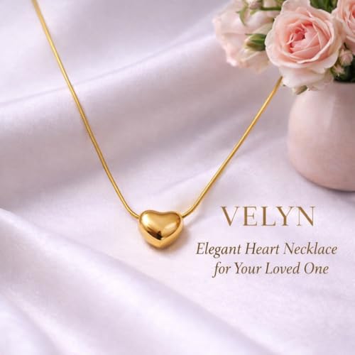 Image of VELYN Gold Plated Heart Pendant Necklace for Women | 16 inch + 2 inch Adjustable Chain | Minimal Daily Wear Jewellery | Gift for Girls, Wife & Girlfriend