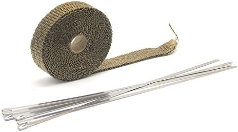 25mm*5/10/15M Titanium Exhaust Heat Wrap Roll for Motorcycle Fiberglass Heat Shield Tape with Stainless Ties(5m Titanium)