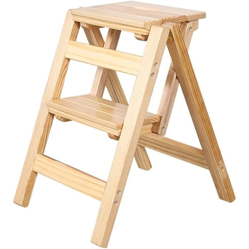 TOOWOO キッチンオフィスライブラリのための木製のはしご椅子家庭用折りたたみ2ステップラダースツール多機能ステップスツール階段椅子屋内クライム脚立、150キロ容量 (ウッドカラー)
