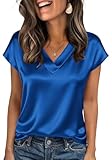 Diseño: Camiseta satén mujer manga corta, cuello V, color liso. El cuello V resalta las líneas del cuello y los hombros. Esta camiseta mujer de satén tiene una caída preciosa y un brillo sutil aporta elegancia y encanto. Camisetas de manga corta mujer verano casual. El ajuste clásico es adecuado para una gran variedad de tipos de cuerpo