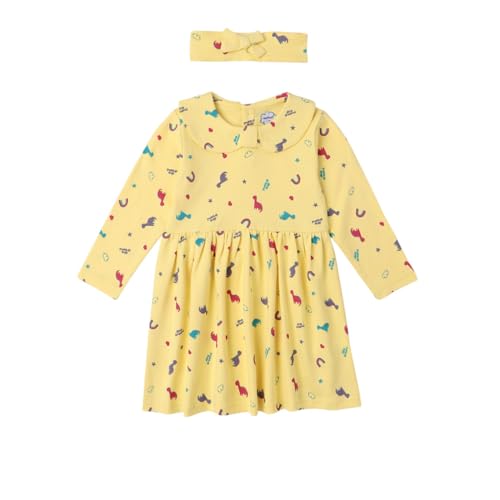 Image of Nautinati Baby Girls 100% Cotton Peterpan Collar Printed Dress | Age 0-3 Years