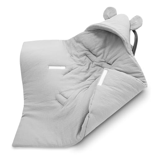 Manta Muselina de porteo y Saco Universal para Silla de Coche Paseo capazo y Carro – 90x90 cm arrullo cobertor Transpirable y Lavable para Cochecito niños y niñas Gris